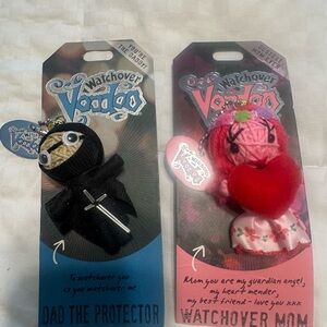 Voodoo Doll Keychain - Pink Heart (Mom) black cross (Dad)